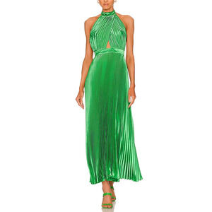 Vibrant Green Pleated Midi Dress